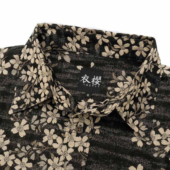 衣櫻 - 二重織ジャガードガーゼ素材 長袖レギュラーカラーシャツ - 夜桜 - SA1593