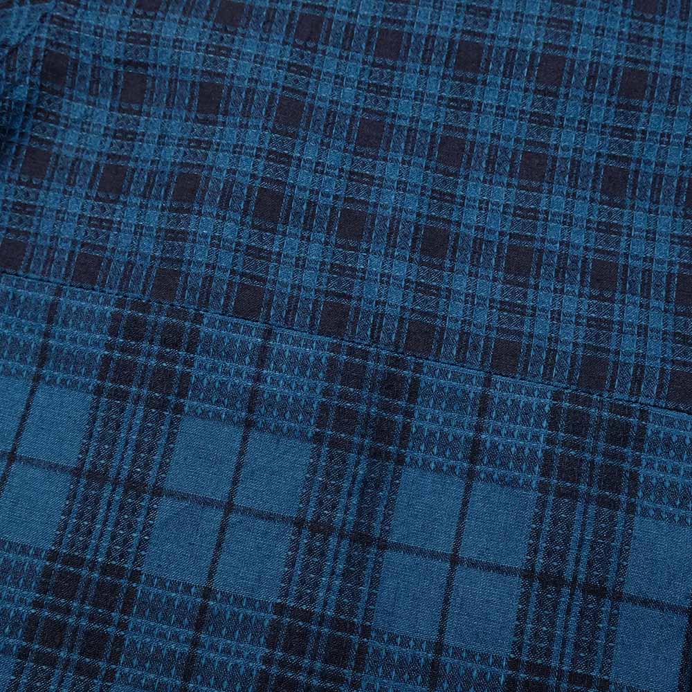 SUGAR CANE - Add human labor - INDIGO DOBBY PLAID CRAZY S/S OPEN SHIRT - SC39524