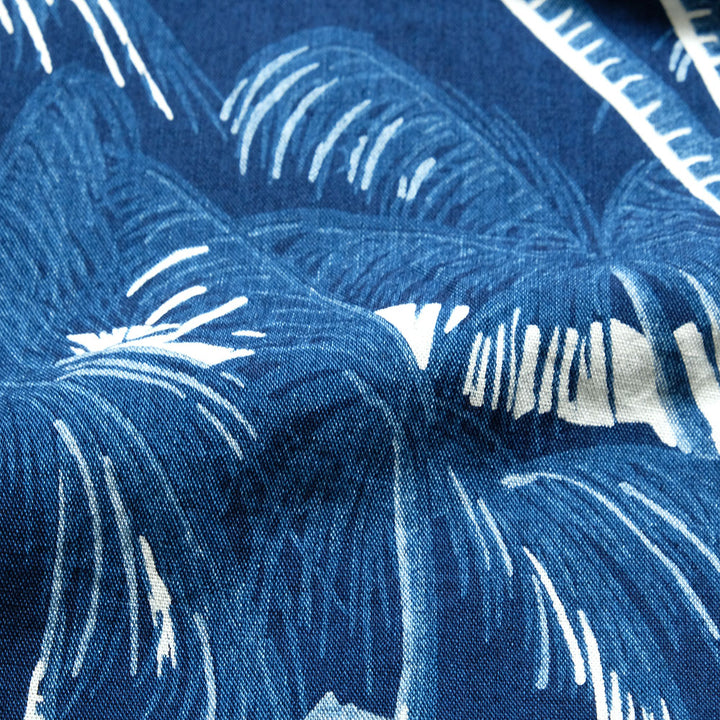 DUKE KAHANAMOKU - INDIGO COTTON HAWAIIAN SHIRT - COCONUT PALM & DIAMONDHEAD - DK39452