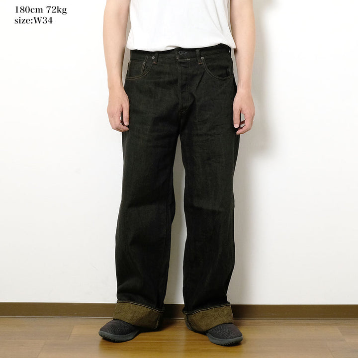 ONI DENIM - Super Wide Straight - 12oz Black x Olive Selvedge Denim - ONI-222BK-OL