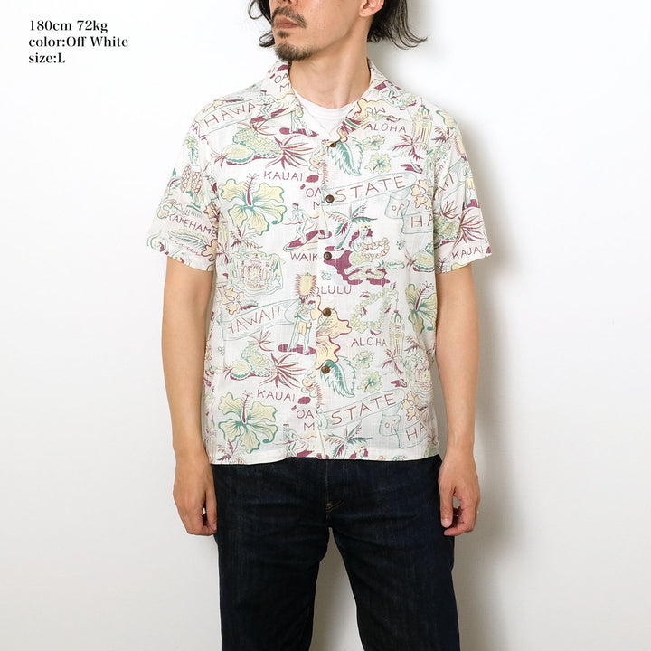 SUN SURF - COTTON LINEN SLUBYARN OPEN SHIRT - STATE OF HAWAII - SS39693