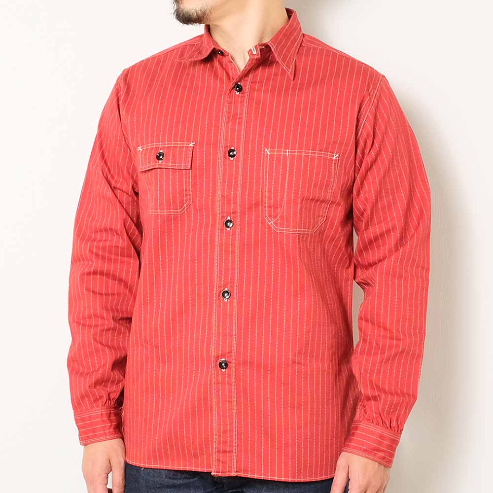 SUGAR CANE - Fiction Romance - 8.5oz. Red Wabash Stripe Work Shirt - SC28340